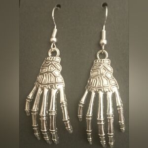 Silver Skeleton Hand Earrings